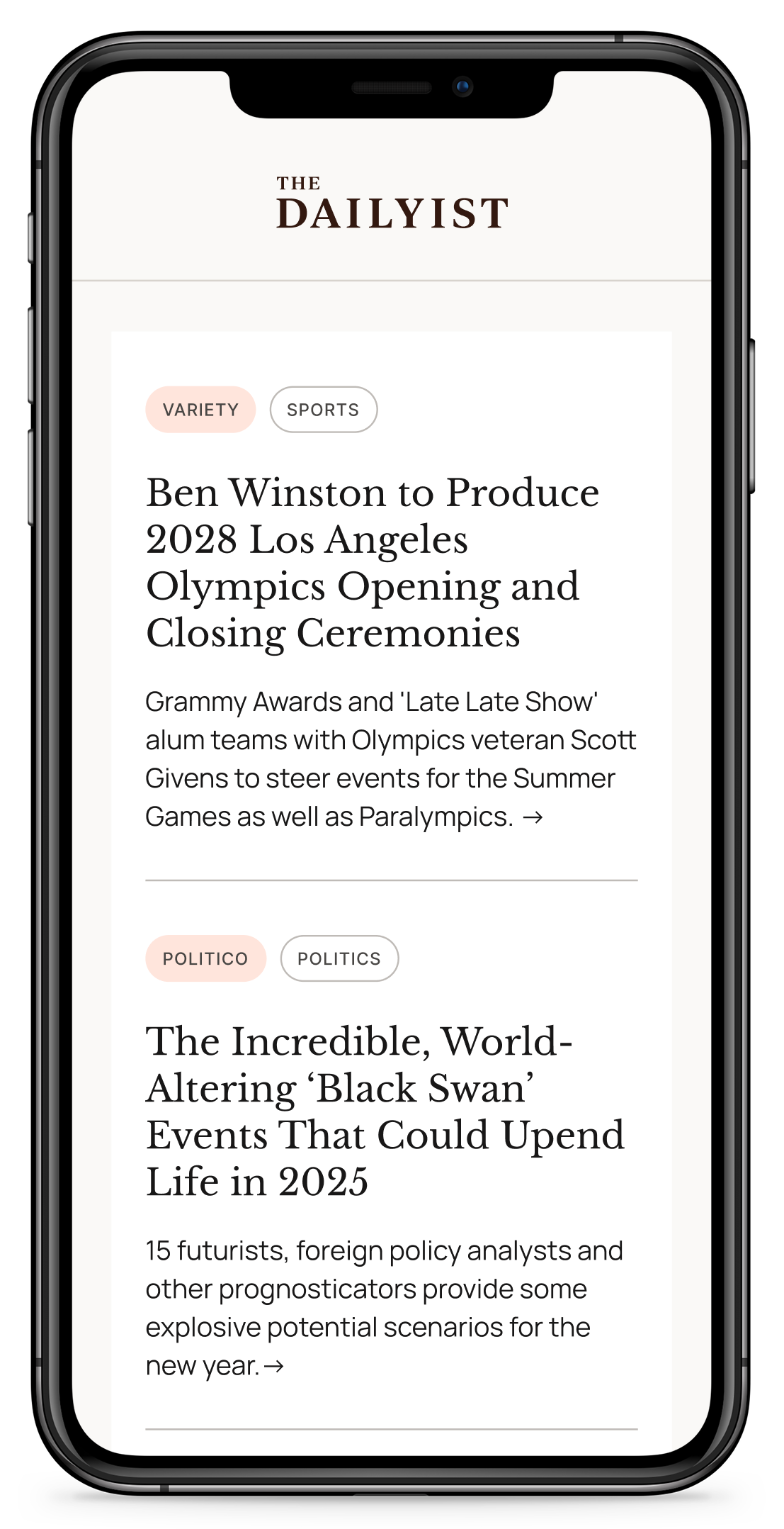The Dailyist newsletter on a phone